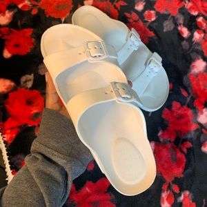 White Double Strapped Slides